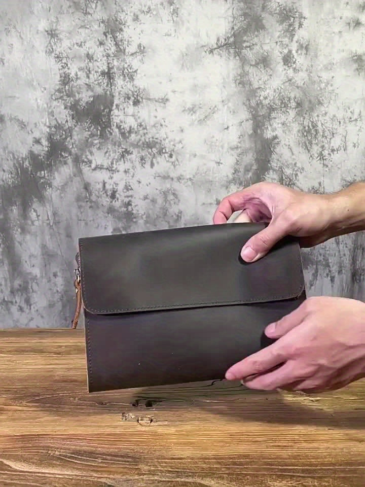 Vintage-Inspired Men's Genuine Leather Clutch - Crazy Horse Leather, Multi-Function Wallet in Deep Brown