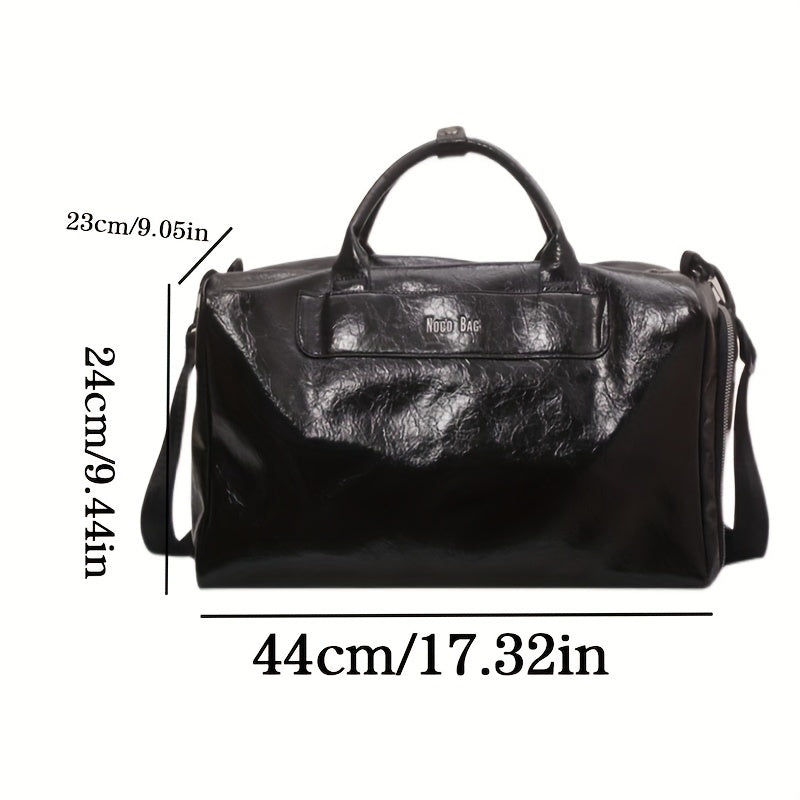 Large Capacity Leather Gym Bag, Waterproof Travel Storage Duffel, Women's Handheld Short-Trip Luggage, Men's Swim Fitness Bag, PU Material, Solid Color, Zip Closure, Universal Fit, Water-Resistant Fabric