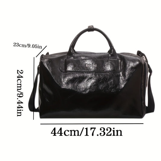 Large Capacity Leather Gym Bag, Waterproof Travel Storage Duffel, Women's Handheld Short-Trip Luggage, Men's Swim Fitness Bag, PU Material, Solid Color, Zip Closure, Universal Fit, Water-Resistant Fabric