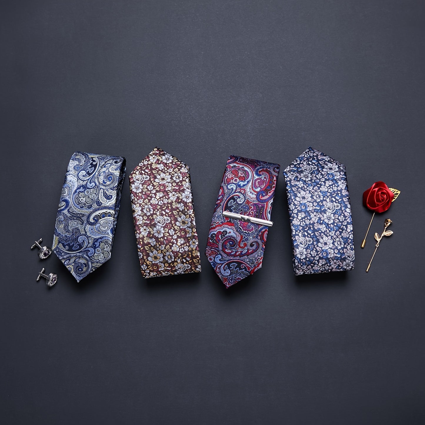 IN BLACK Men's Tie, Paisley Floral Necktie for Wedding Workplace