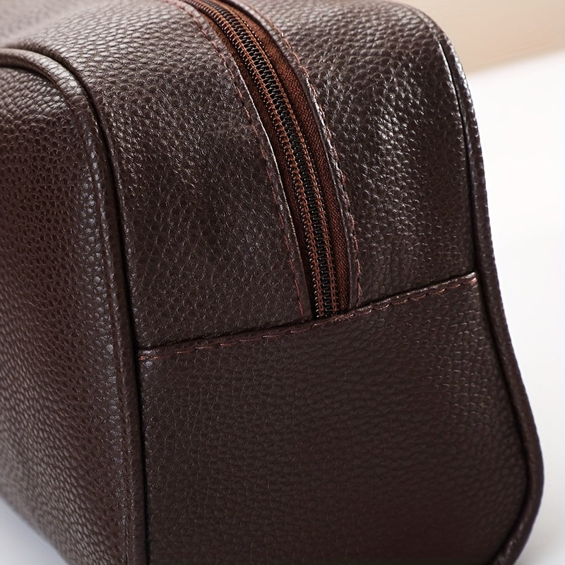 Synthetic Leather Toiletry Bag Washing Shower Makeup Organizer Retro Wristlet Handbag Portable Cosmetic Case