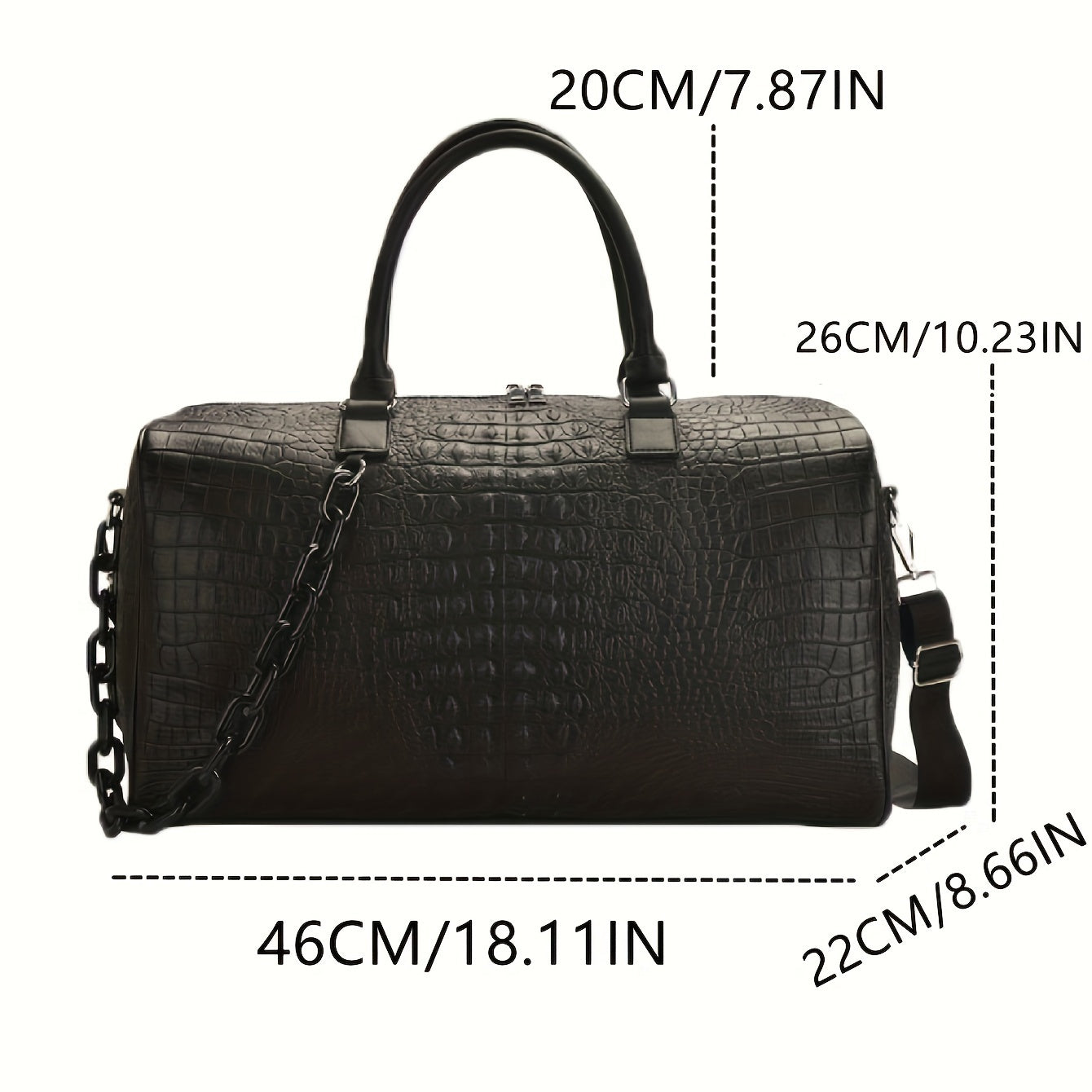 A Black Men's Fashionable Handbag 46CM * 22CM * 26CM Fashionable Crocodile Pattern Retro PU Waterproof And Wear-resistant Collar Bag Is A Men's And Women's Short Distance Travel Outdoor Outing Sports Yoga Holiday Gift