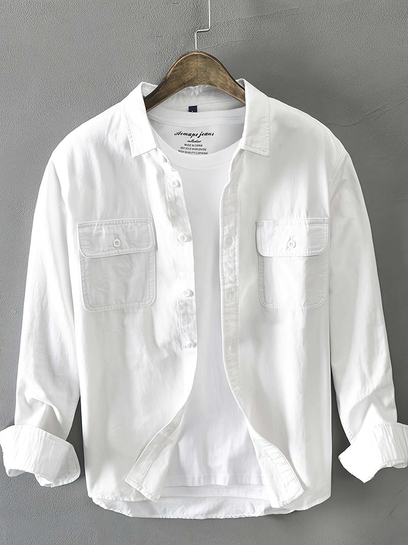 Men's Casual 100% Cotton Button-Down Shirt with Front Pockets - Long Sleeve Solid Color Square Collar Non-Stretch Woven Top for Daily Wear and Weekend Casual, Spring/Fall Collection