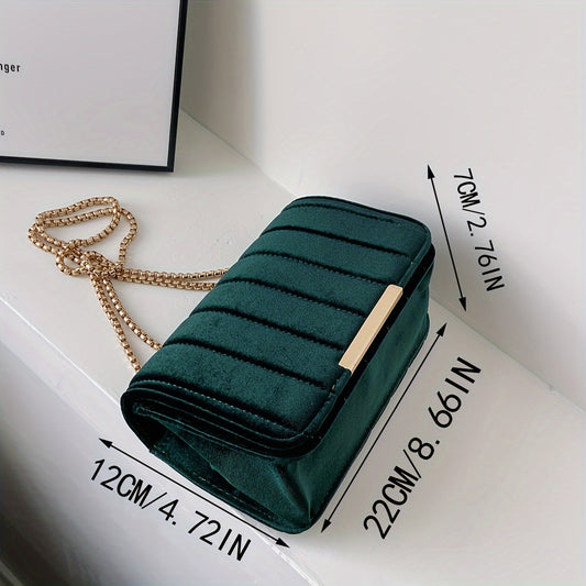 Vintage Textured Velvet Square Shoulder Bag, Solid Color Elegant Chain Bag, Women's Classic Handbag Wallet