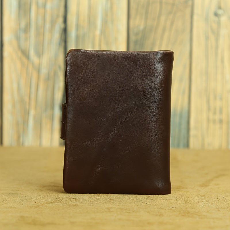 Compact Lightweight Top Layer Cowhide Wallet, Retro Style Distressed Oil Wax Wallet With Multiple Card Slots