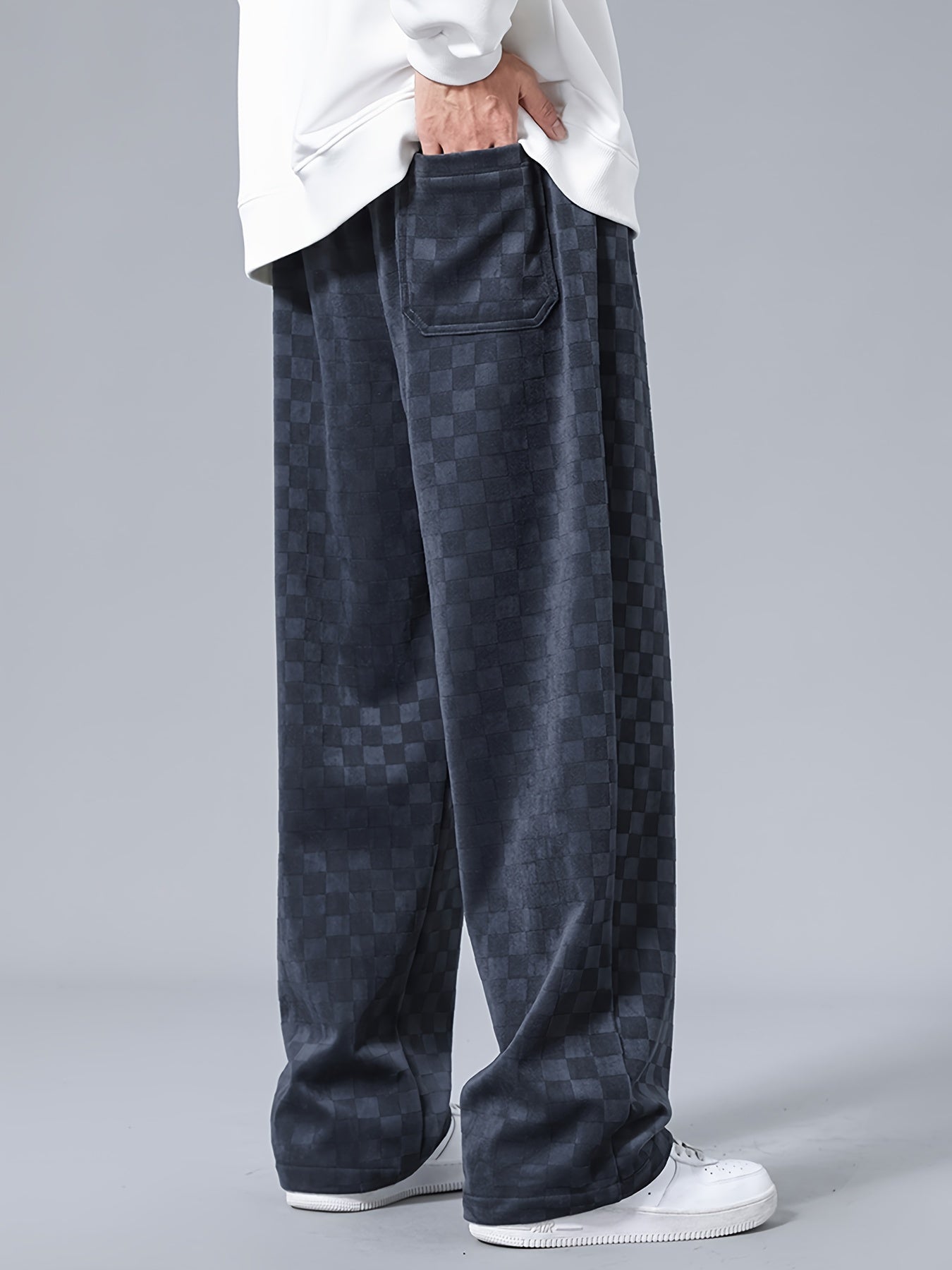 Men's Solid Color Corduroy Straight Leg Pants With Drawstrings, Casual Autumn And Winter Trousers As Gift