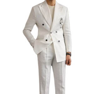 Luxury Linen Double Breasted Italian Suit For Men's Versatile Slim Fit Business Lapel Collar Retro Suit Green Brown 4 Colors