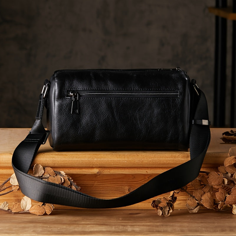 Vegetable Tanned Top Layer Cowhide Men's Slant Shoulder Bag, Mini Pillow Bag, Genuine Leather Classic Phone Pack Stylish Commuter Purse Bags
