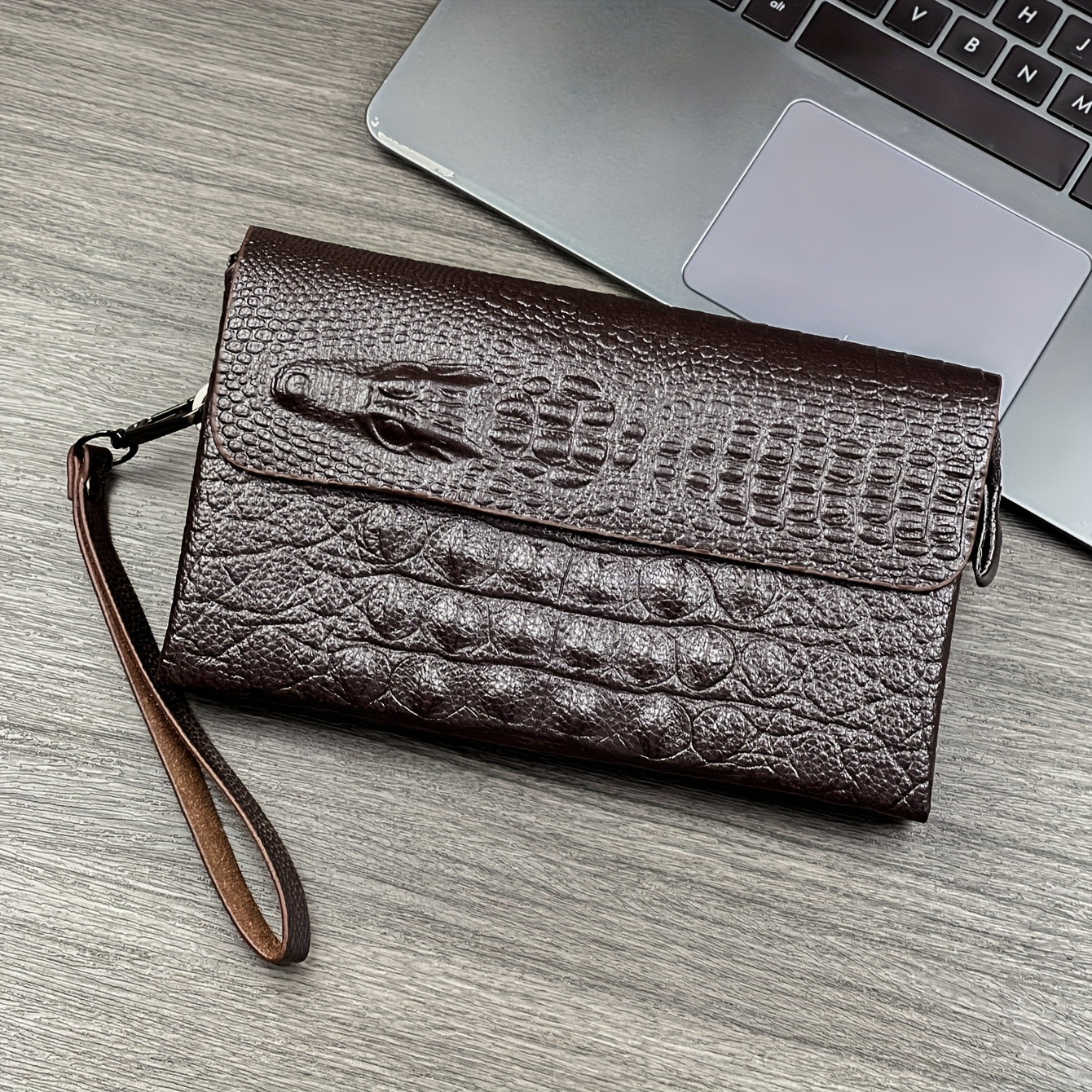 Durable Wristlet Clutch Bag, Fashion Crocodile Pattern Envelope Bag, Large Capacity Handbag, PU Clutch Wallet Card Holder, Christmas Gift For Men