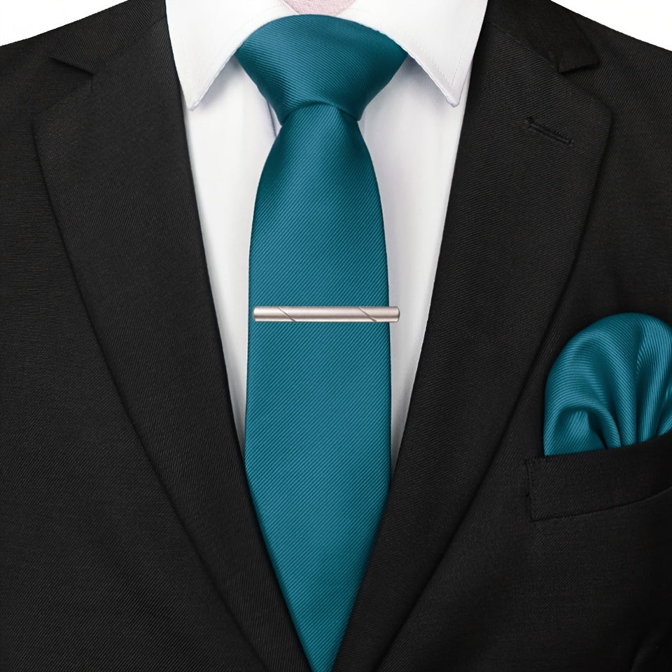 3pcs Ties & Tie Cips & Handkerchief, Suitable For Weddings Groomsmen Business Dances Parties, ideal choice for gifts