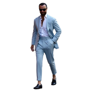 Men's Suit Sky Blue Single Breasted Peaked Lapel Casual Set Wedding Groomsmen 2 Piece(blazer+pants)slim Fit Costume Homme