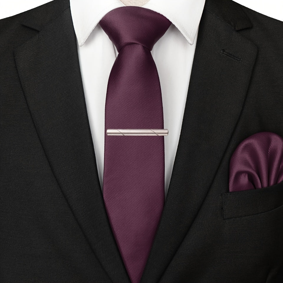 3pcs Ties & Tie Cips & Handkerchief, Suitable For Weddings Groomsmen Business Dances Parties, ideal choice for gifts