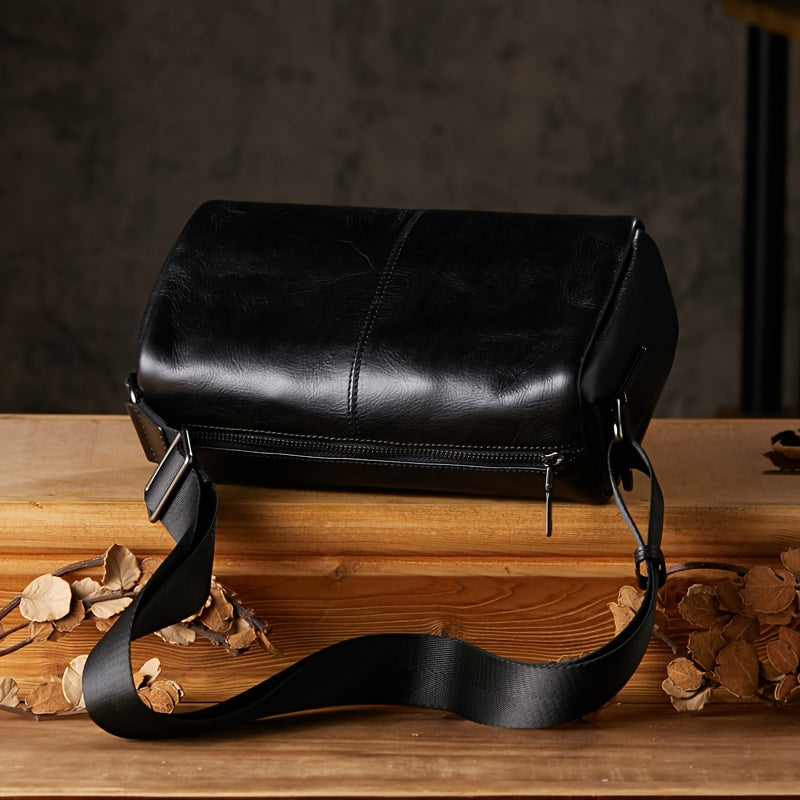 Vegetable Tanned Top Layer Cowhide Men's Slant Shoulder Bag, Mini Pillow Bag, Genuine Leather Classic Phone Pack Stylish Commuter Purse Bags